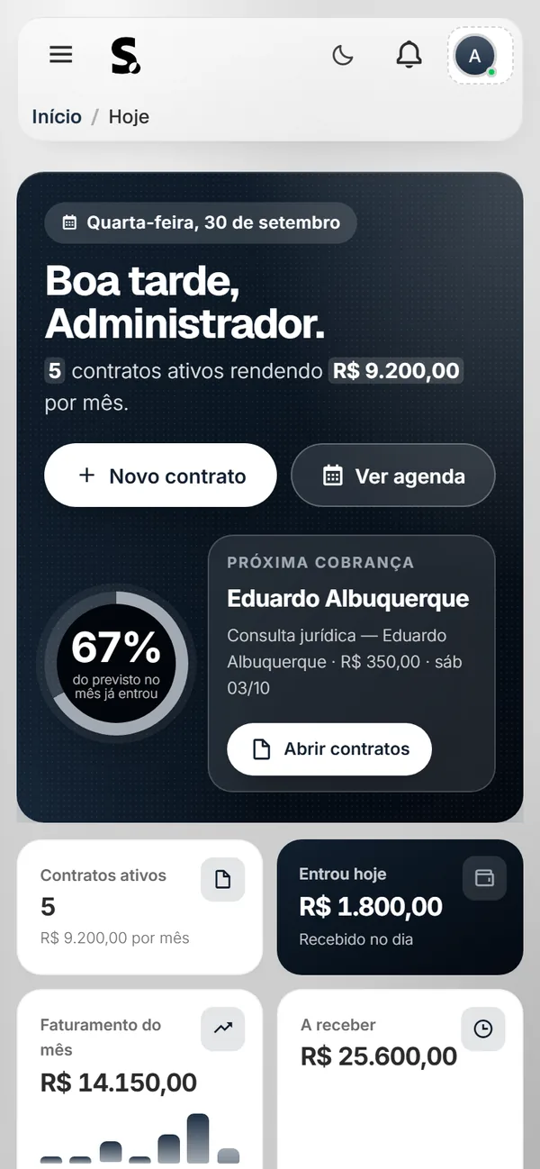 Painel do SWSIS para escritório de advocacia no celular
