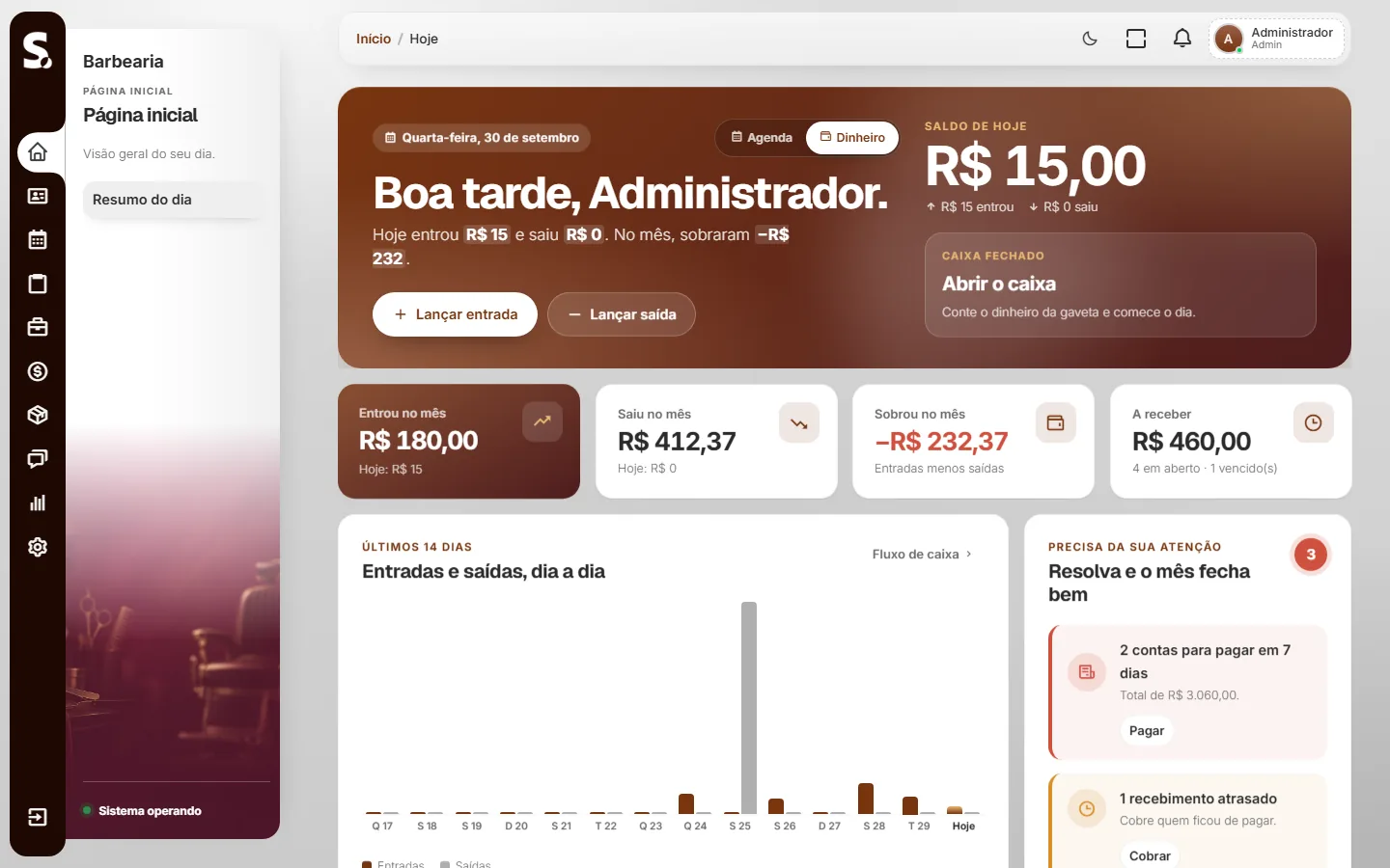 Painel do SWSIS para barbearia no computador