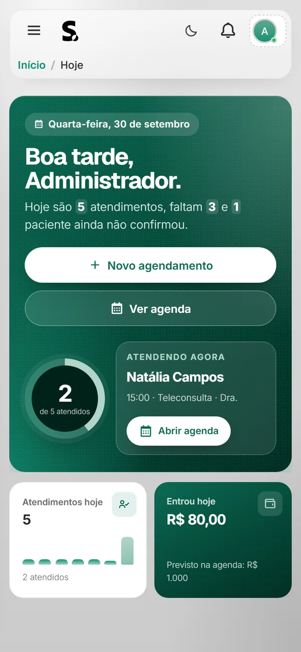 Painel real do SWSIS para consultório no celular