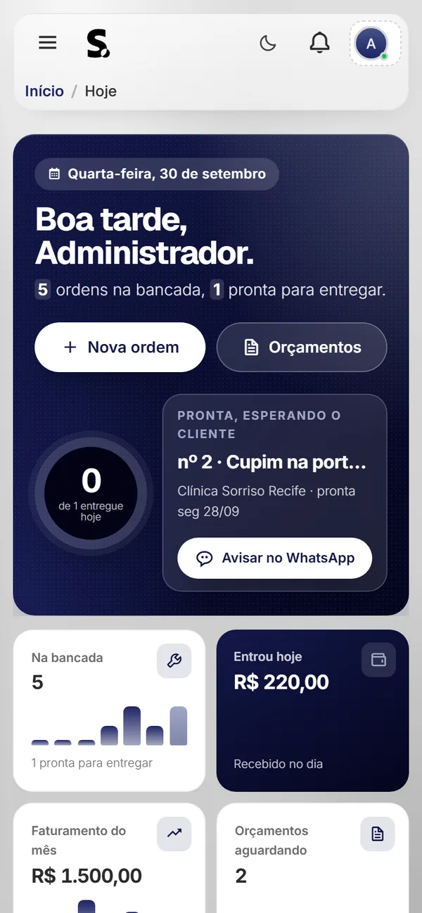 Painel do SWSIS para dedetização e controle de pragas no celular