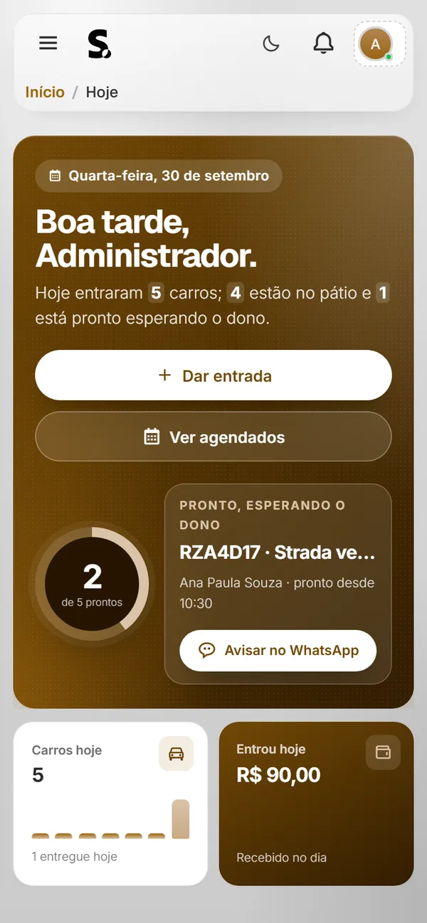 Painel do SWSIS para lava-jato no celular