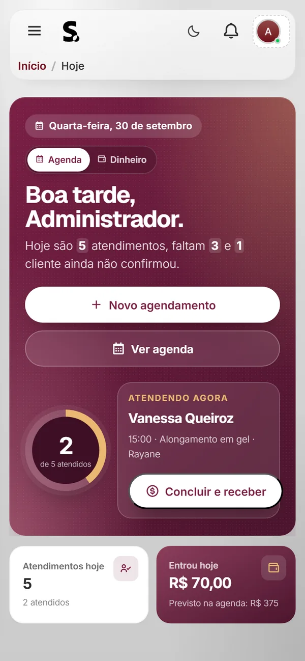 Painel do SWSIS para manicure e sobrancelha no celular