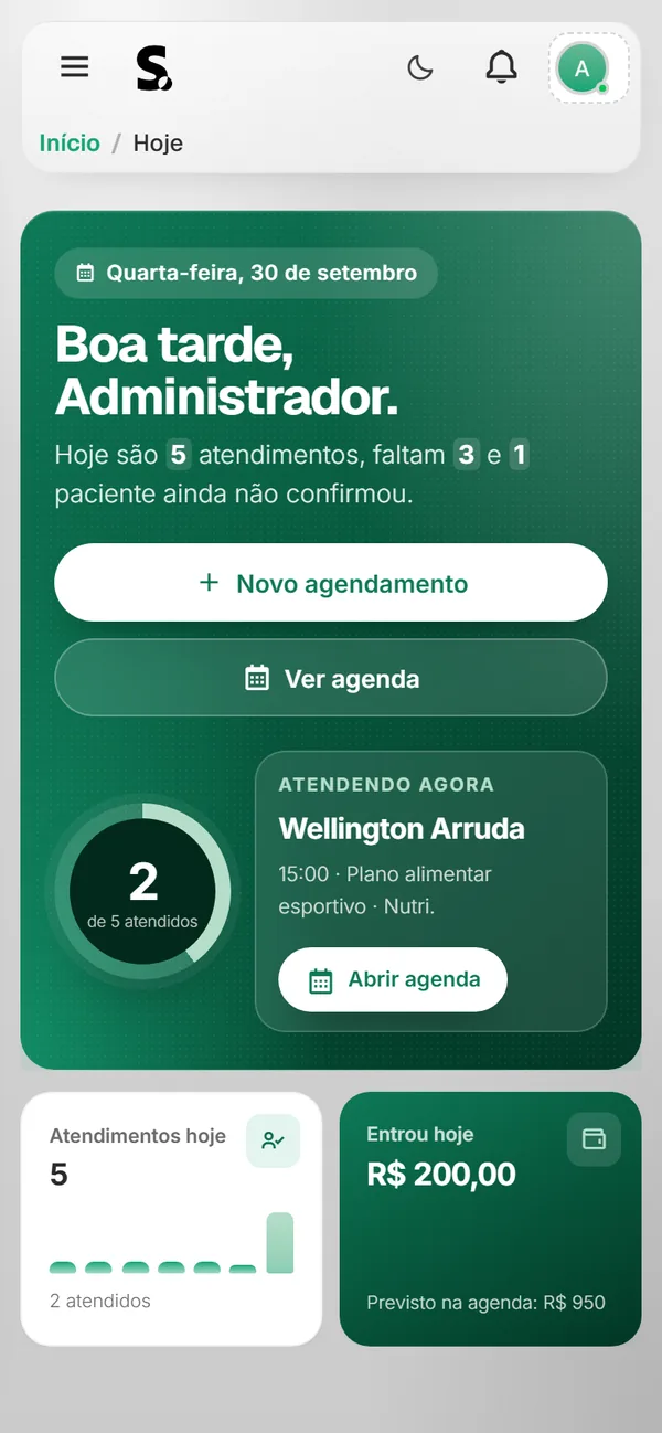 Painel do SWSIS para nutricionista no celular