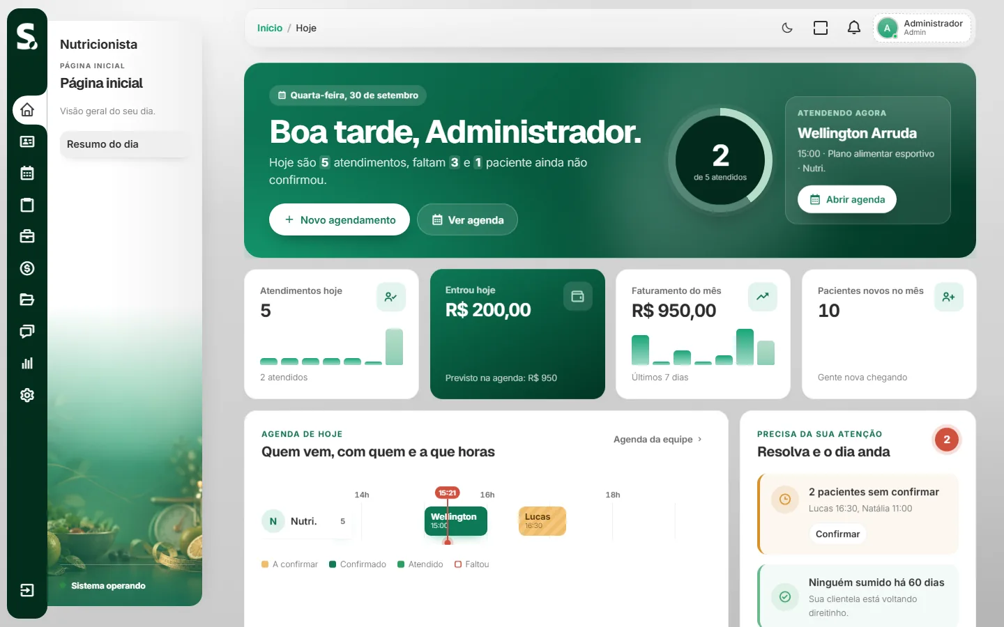 Painel do SWSIS para nutricionista no computador