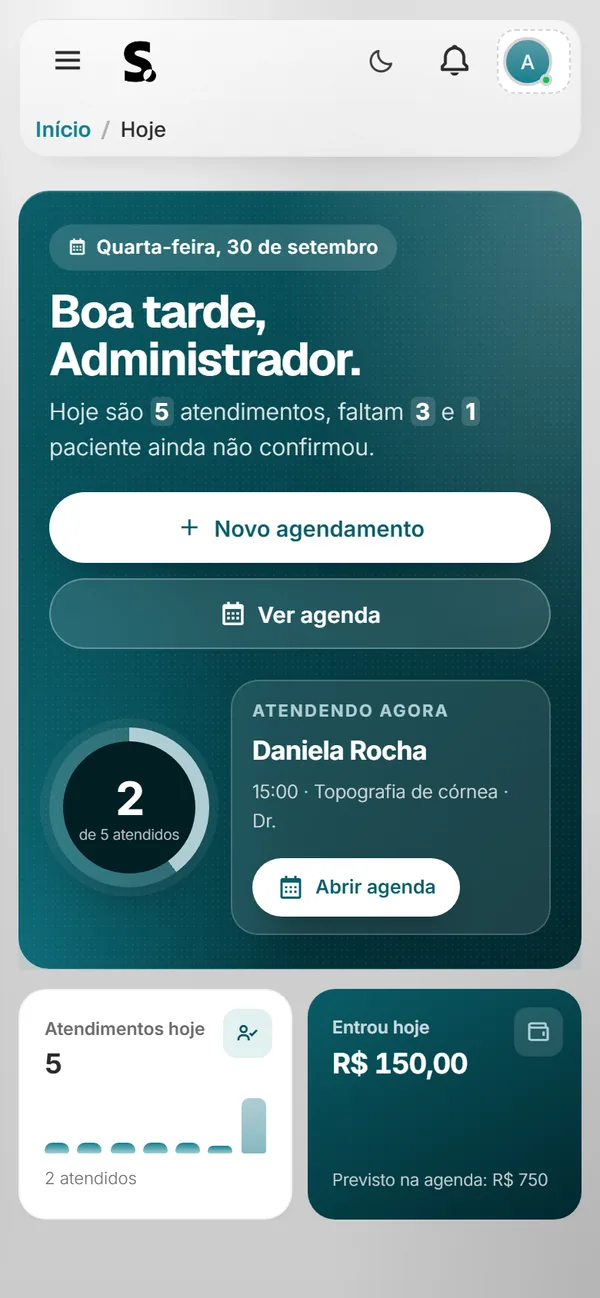 Painel do SWSIS para oftalmologia no celular