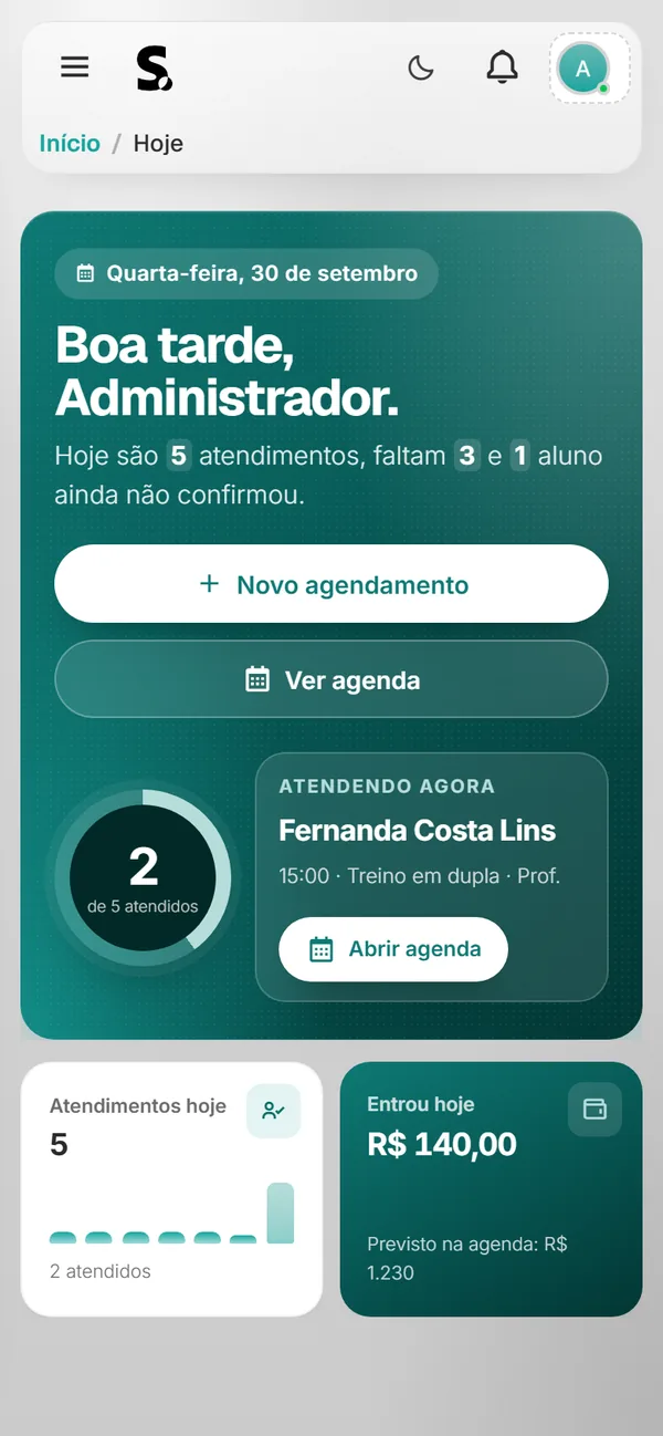 Painel do SWSIS para personal trainer no celular