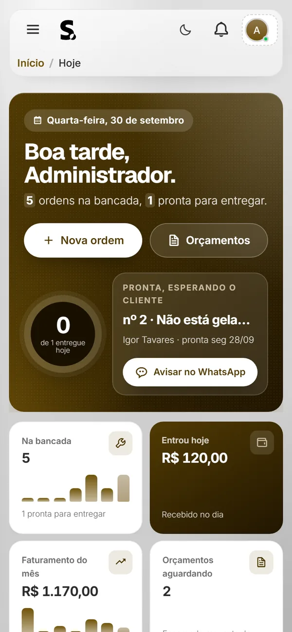 Painel do SWSIS para refrigeração e ar-condicionado no celular