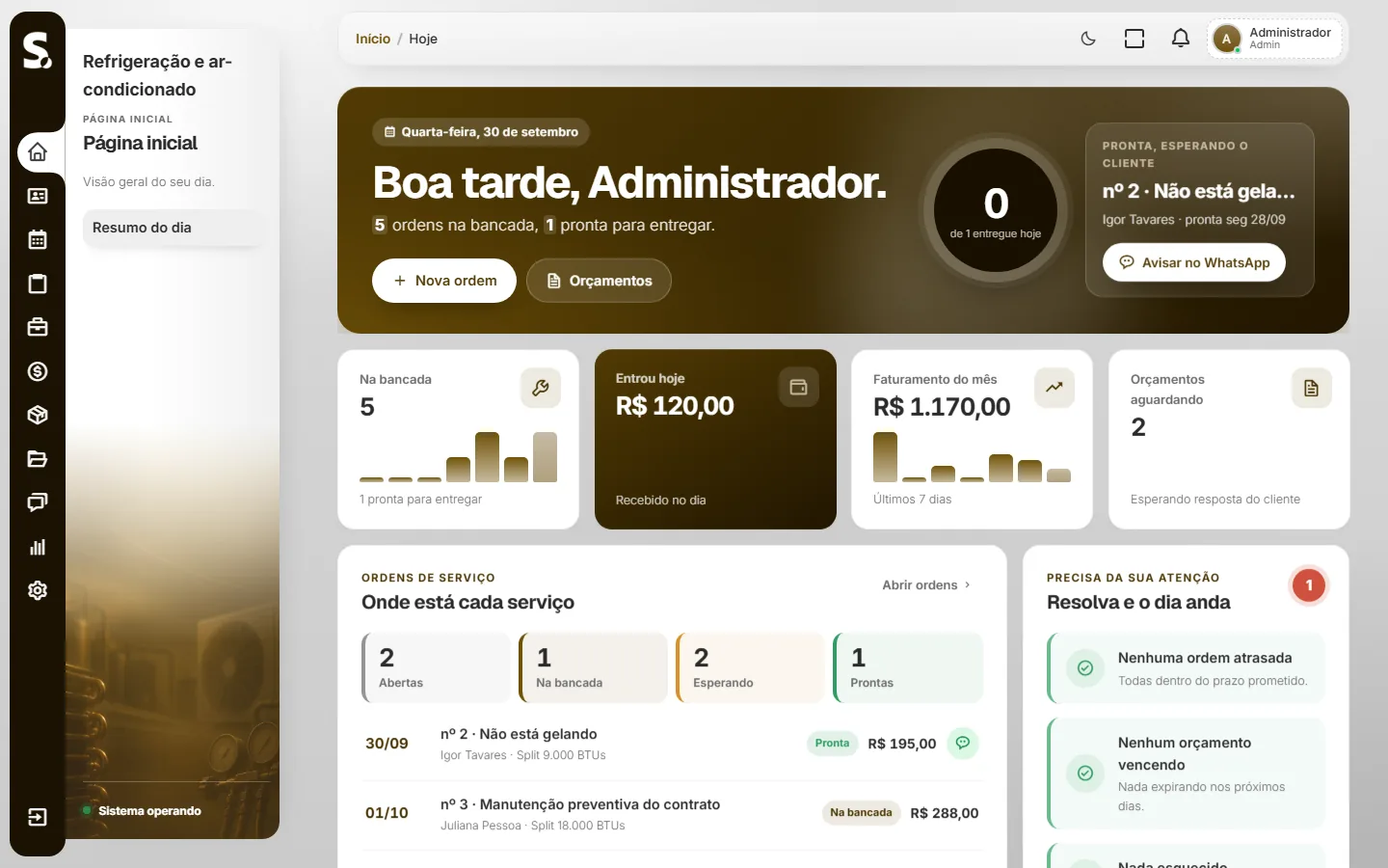 Painel do SWSIS para refrigeração e ar-condicionado no computador