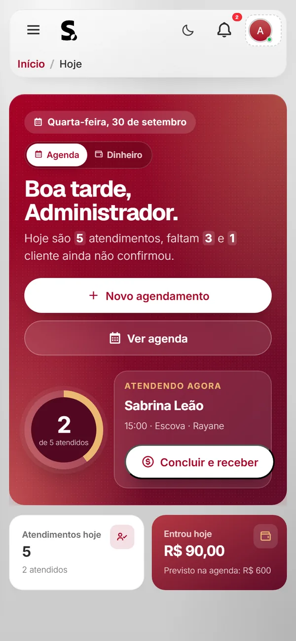 Painel do SWSIS para salão de beleza no celular